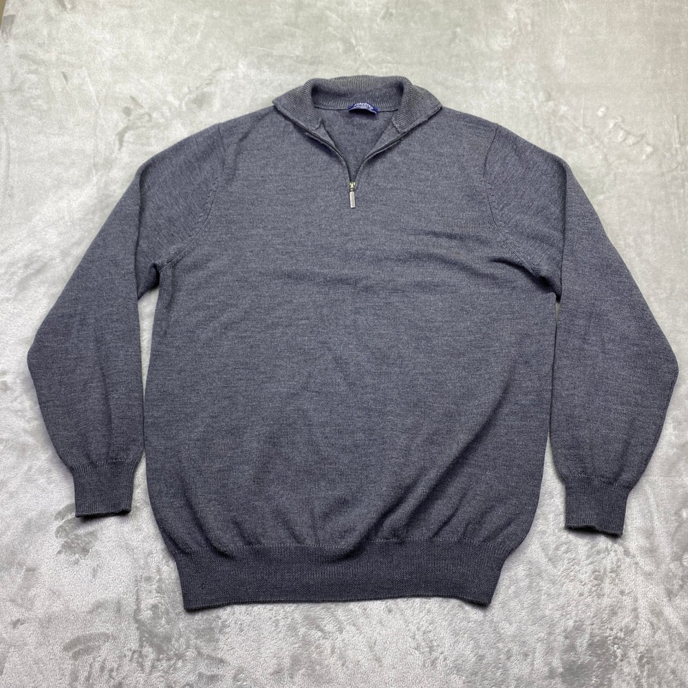 Jeremy Argyle NYC‎ Mens XXL 100% Merino Wool Quarter Zip Sweater Charcoal Gray